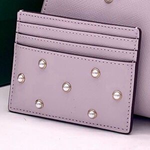 Kate Spade Madison Studded Faux Pearls Small Slim Card Holder, Lilac Moon